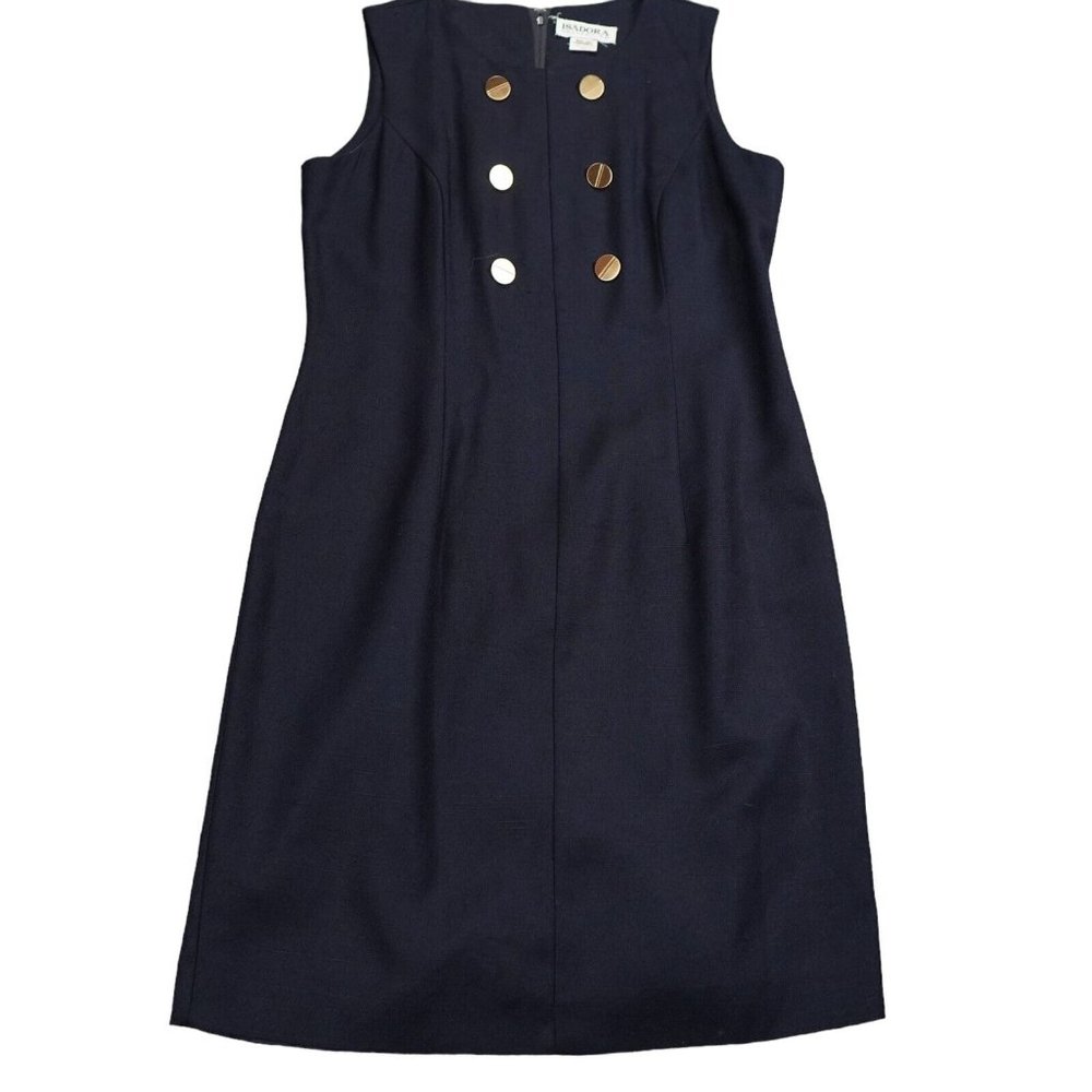 Isadora Collection Sleeveless Dress Size 10‎ Navy Blue Gold Buttons